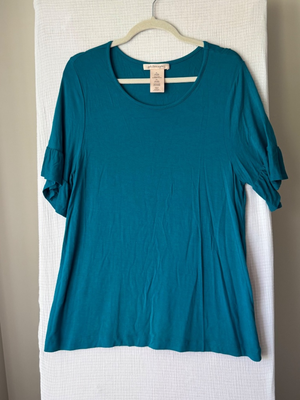 Philosophy Teal Blue Scoop Neck blouse/shirt 3/4 Flutter sleeve size XL